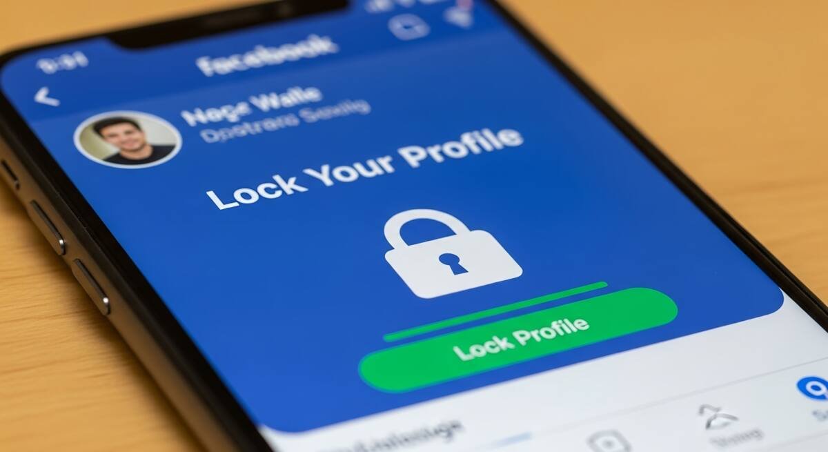 Facebook profile lock screen shown on a smartphone