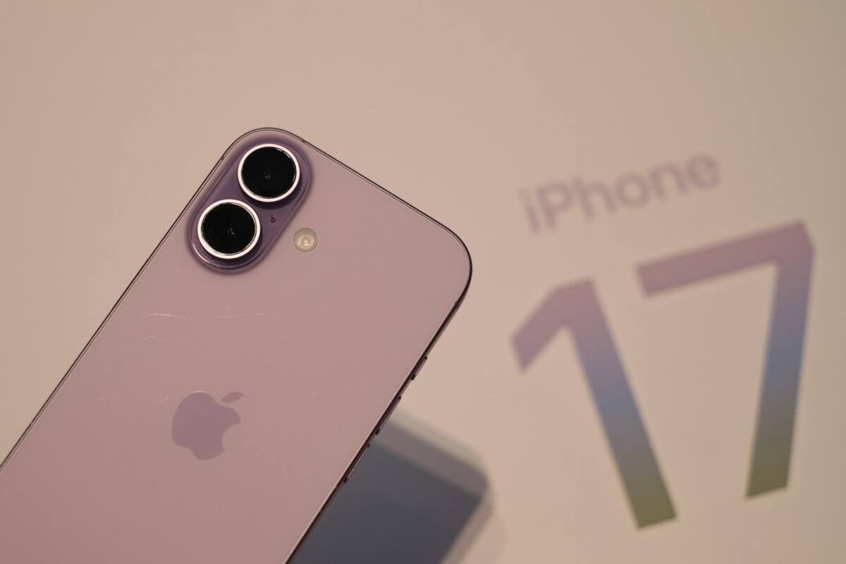 Apple iPhone 17 Pro Max in purple showing dual rear cameras