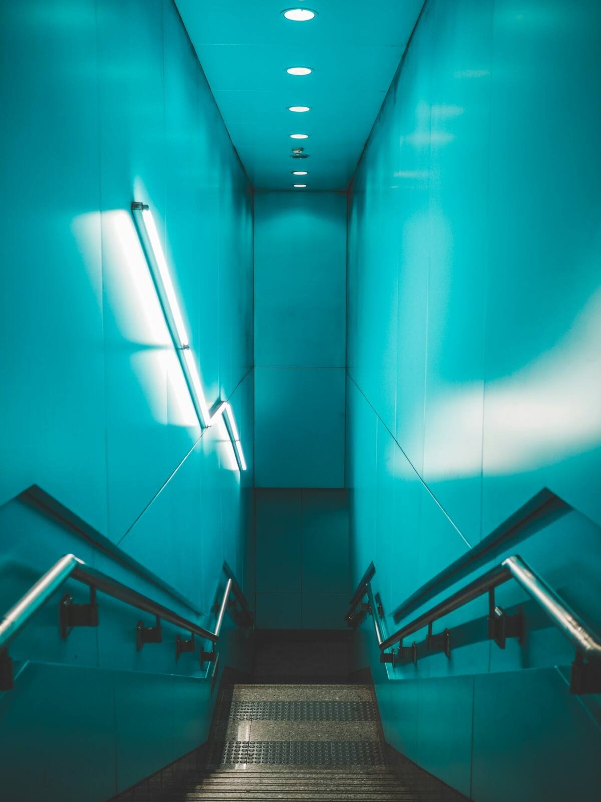 Lighted stairs at night