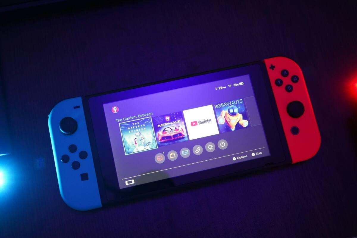 Nintendo Switch console turned on with Joy-Con controllers