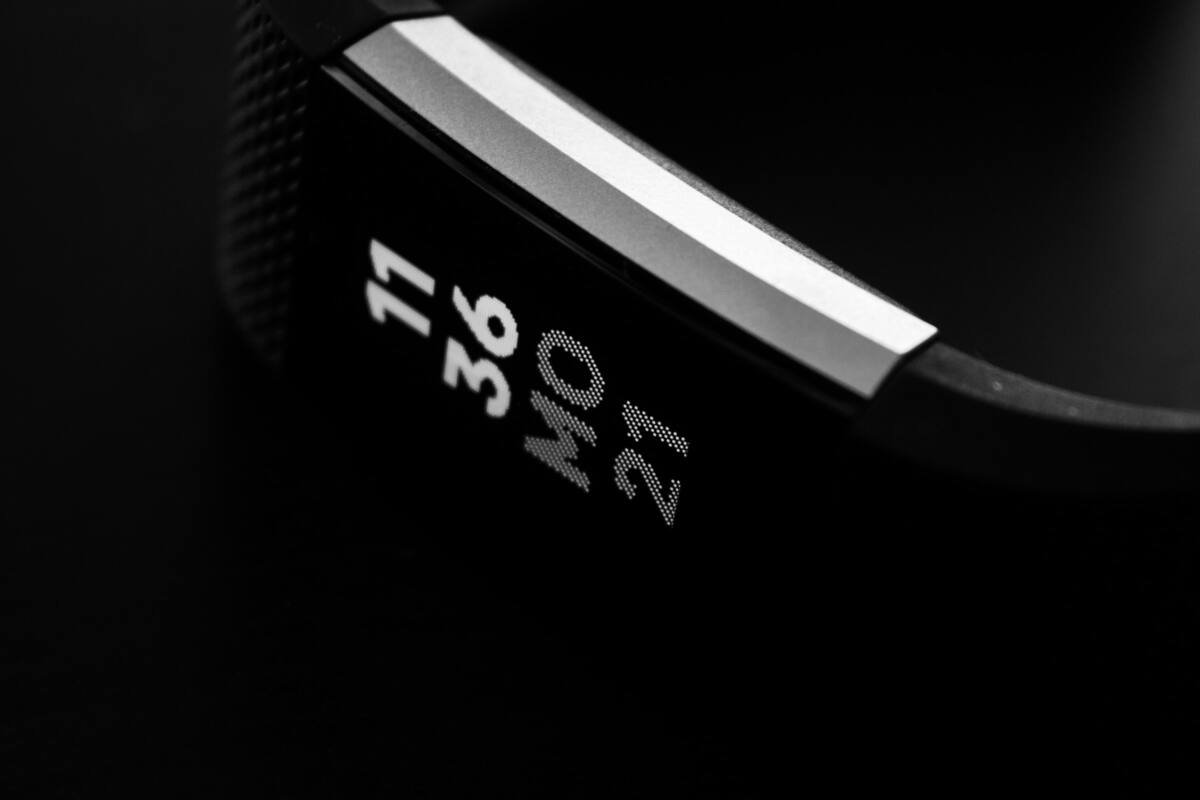 Activity tracker showing the time on its display