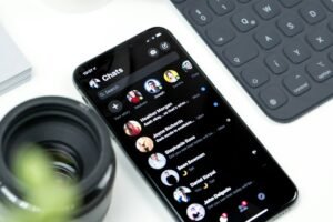 Android smartphone lit up on a desk