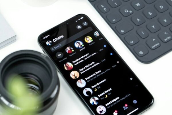 Android smartphone lit up on a desk