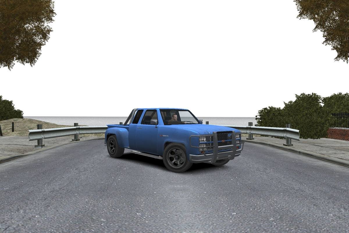 Blue Vapid Bobcat pickup with grille guard on a road in GTA IV