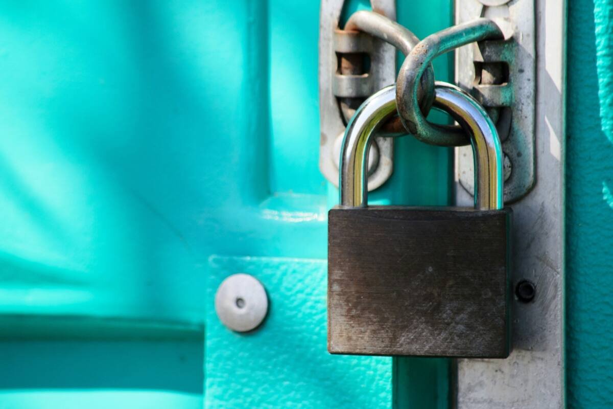 Close-up of a padlock on a door